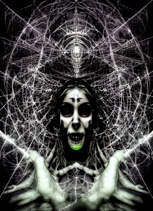 Prompt: spiritual journey into madness, psycho magick fuck it insane, looks like witchcraft laser but cant seem to confirm, liquid shadows engulf, cinematic lighting, psychedelic experience, various refining methods, micro macro autofocus, ultra definition, award winning photo, to hell with you, devianart craze, a gammell - giger film