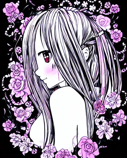 Image similar to awesome drawing of a beautiful girl with signature text jet, anime style