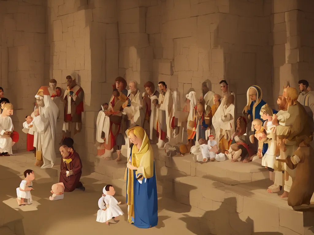 Image similar to the presentation of the infant Jesus in the temple, by goro fujita, trending on artstation, 8k, highly detailed, digital graphic art