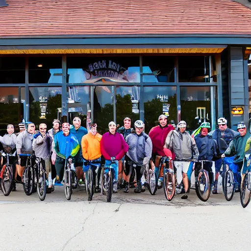 Image similar to bicycle crew in front of montauk brewery