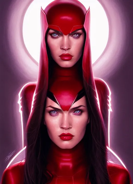 Prompt: symmetry!! gantz portrait of megan fox as the scarlet witch, intricate, highly detailed, dynamic lighting, digital art, digital painting, artstation, terence nielsen, sharp focus, illustration, art by artgerm and greg rutkowski and moebius, 8 k