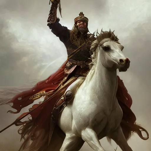 Image similar to epic portrait A beautiful king riding a carriage and waving, digital painting, artstation, concept art, soft light, hdri, smooth, sharp focus, illustration, fantasy, intricate, elegant, highly detailed, D&D, matte painting, in the style of Greg Rutkowski and Alphonse Mucha and artemisia, 8k, highly detailed, jurgens, rutkowski, bouguereau, pastoral, rustic, georgic, detailed concept art, illustration, colorful pastel, painting, detail, ultra detailed, digital art, 4K,