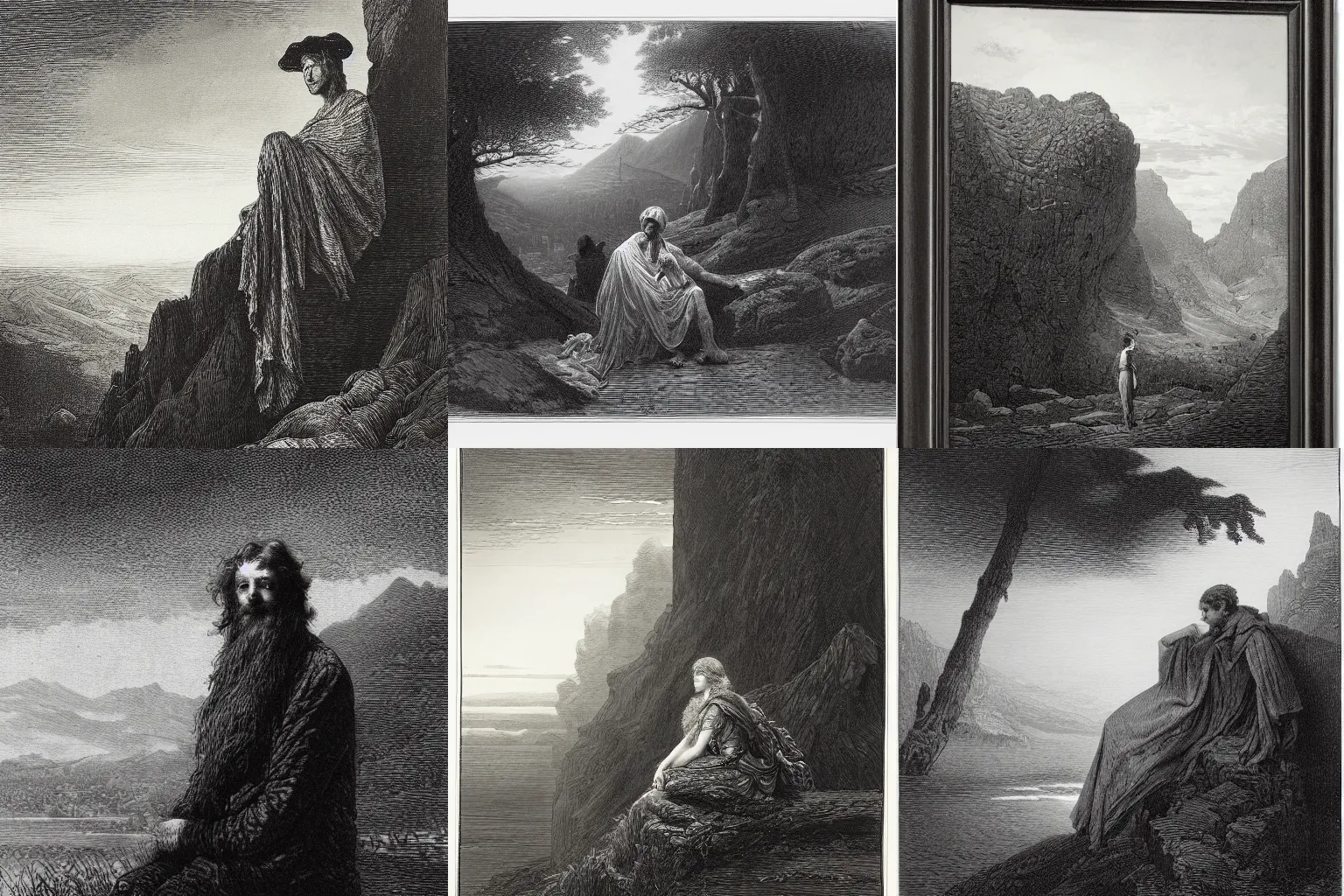 Prompt: a portrait of a character in a scenic environment by Gustave Doré, black and white, highly detailed