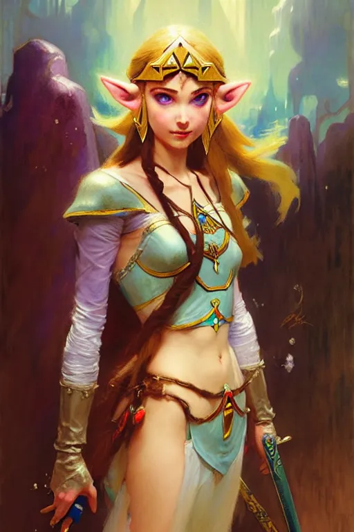 Image similar to princess zelda by gaston bussiere, simon bisley, sergey kolesov, pascal blanche, bayard wu, sachin teng, greg rutkowski, maxim verehin, giger, ayami kojima, anna podedworna