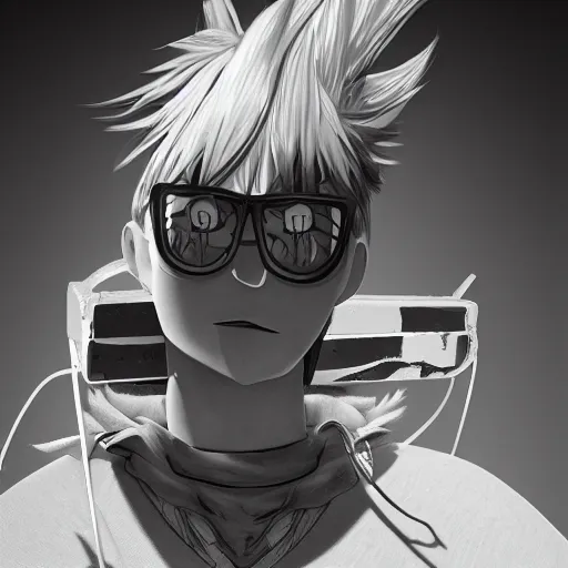 Image similar to rpg character concept art, world champion fingerboarder, in the style of jamie hewlett hiroya oku riyoko ikeda, 3 d render, artstation trending, 8 k, octane render, photorealistic, sharp detail, manga, black and white