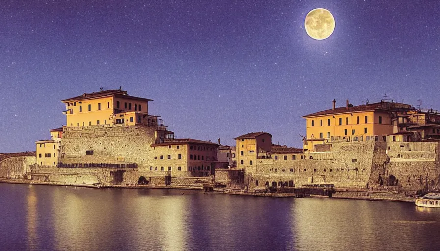 Image similar to italy historical sites under moonlight, by hasui kawase, silent, loneliness, cinematic composition