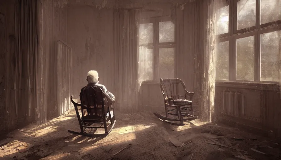 Old Man Sitting On A Rocking Chair In An Old 3 0 s Stable Diffusion