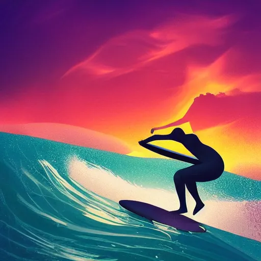 Prompt: surfing at sunset, by scott uminga trending on artstation, trending on deviantart,