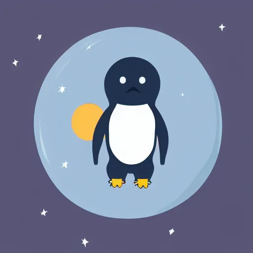 Prompt: cute astronaut penguin floating on space, minimalist cartoon style