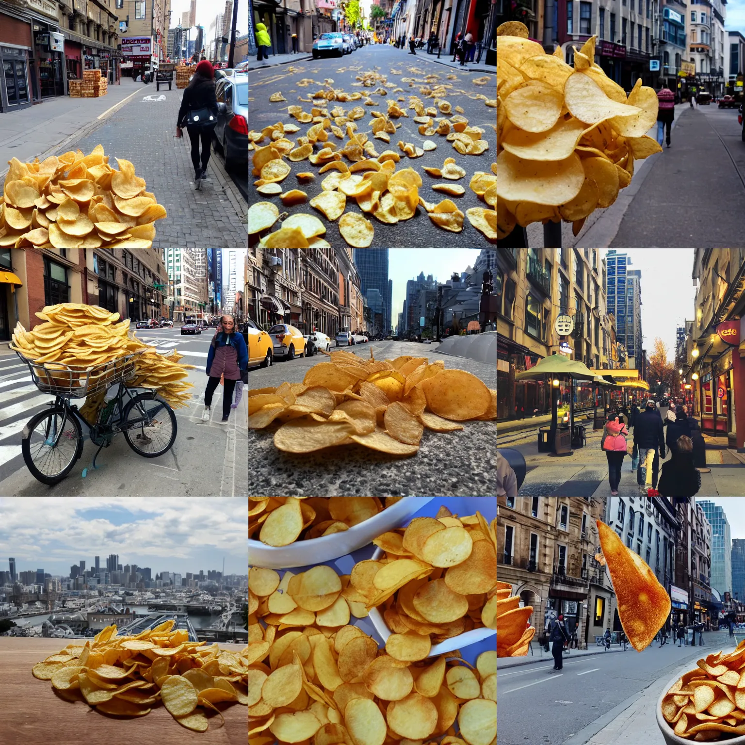 Prompt: city full of potato chips