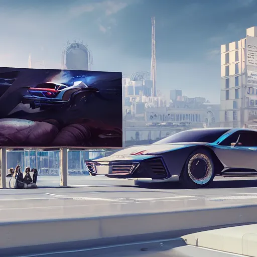 Image similar to sci-fi cars on the coronation of napoleon painting and digital billboard in the middle, unreal engine 5, keyshot, octane, artstation trending, ultra high detail, ultra realistic, cinematic, 8k, 16k, in style of zaha hadid, in plastic, dark, tilt shift,