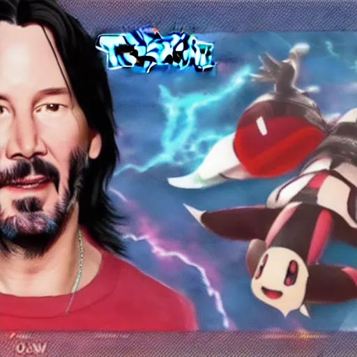 Image similar to keanu reeves in a pokemon card 4 k detailed super realistic