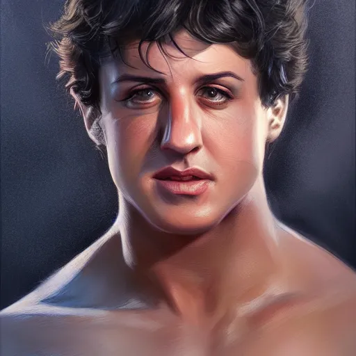 Image similar to portrait of young sylvester stallone by charlie bowater