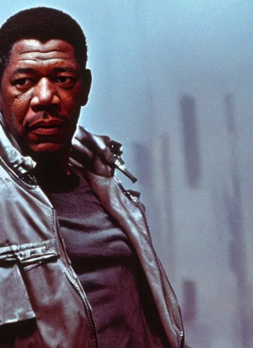 Image similar to a movie still of morgan freeman as rick deckard in blade runner