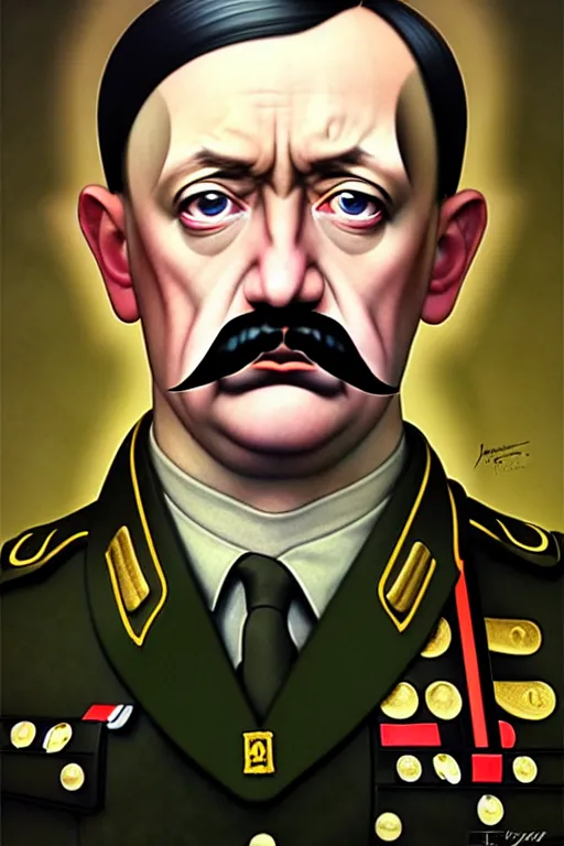 Image similar to baroque oil painting of key visual portrait concept art of hitler as anime girl, with mustache, military nazi ss uniform, brutalist, dark fantasy, rule of thirds golden ratio, fake detail, trending pixiv fanbox, acrylic palette knife, style of makoto shinkai studio ghibli genshin impact jamie wyeth james gilleard greg rutkowski