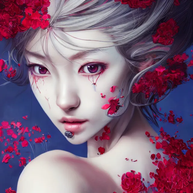 Prompt: studio portrait absurdly beautiful, elegant, graceful, young hypercolorful sensual anime girl rubies and red petals, ultrafine hyperrealistic detailed face illustration by kim jung gi, irakli nadar, intricate linework, sharp focus, bright colors, matte, octopath traveler, final fantasy, unreal engine highly rendered, global illumination, radiant light, intricate environment