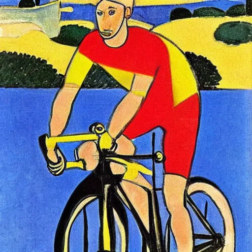 Image similar to jonas vingegaard on his bike in tour de france art by matisse.