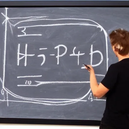 Image similar to brilliant mathematician writing on blackboard a formula for the perfect YouTube video, youtube logo in chalk