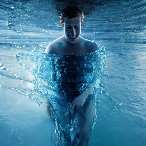 Image similar to mark zuckerberg as water made of water, award winning stunning water photography, extremely detailed, artstation, 8 k, sensual lighting, incredible art, wlop, artgerm