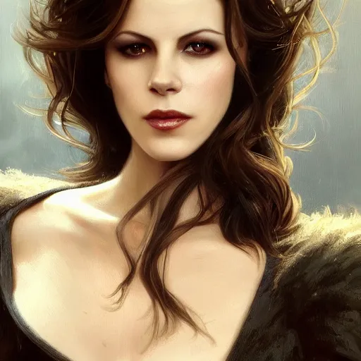 Image similar to the ultimate vampire, kate beckinsale, smokey eyes, trending on / r / moreplatesmoredates, oil on canvas artstation by j. c. leyendecker and edmund blair leighton and charlie bowater octane render