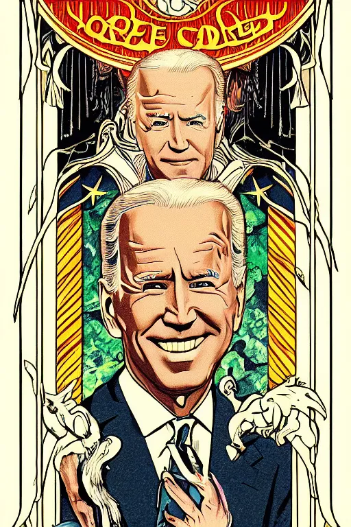 Image similar to joe biden tarot card art deco, art nouveau, by walter crane, by mark maggiori, trending on artstation