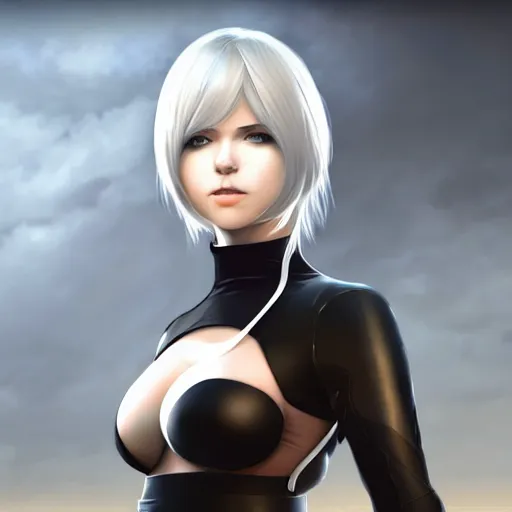 Prompt: portrait of 2B nier automata wearing skin tight clothes screenshot from the video game Half life 2 digital art trending on Artstation, CGSociety