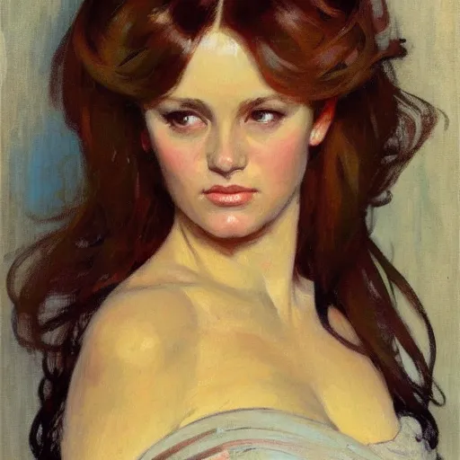 Image similar to portrait of a beautiful woman, smooth, sharp focus, by gil elvgen, greg manchess, mucha