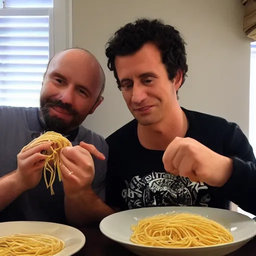 Image similar to time and eric eating spaghetti