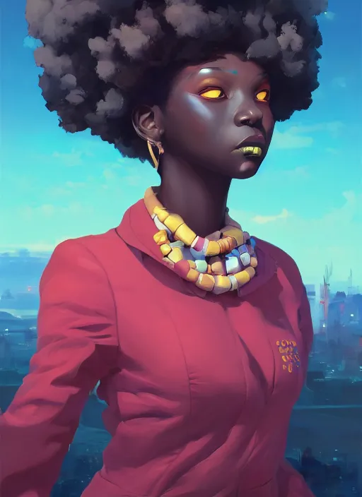 Image similar to afro - futurist artists, paint, brushes and canvas, hacking the metaverse of art | hyperrealistic oil painting | by makoto shinkai, ilya kuvshinov, lois van baarle, rossdraws | afrofuturism, in the style of hearthstone, trending on artstation | dark color scheme