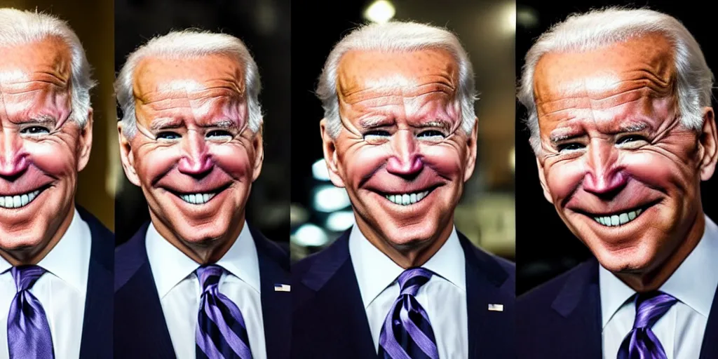 Prompt: Joe Biden wearing the joker Makeup with a creepy smile Resolution