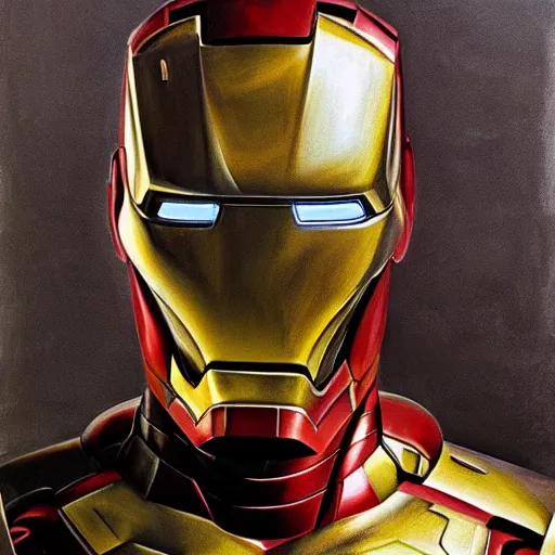 Prompt: high quality high detail painting by lucian freud, hd, portrait of iron man, photorealistic lighting