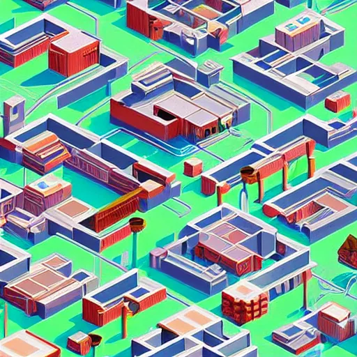 Image similar to isometric city by james jean, geometric, low poly