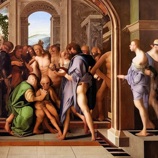 Prompt: in a futuristic bathroom, renaissance painting