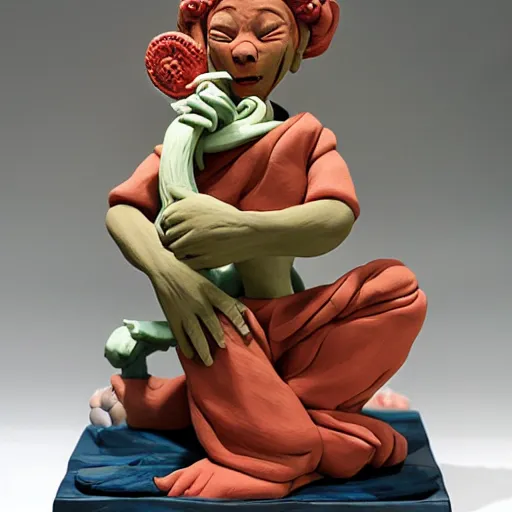 Prompt: claymation, 3 d clay sculpture, made of clay, ukiyo - e sculpture, colorful, detailed, inspired by tsuchiya koitsu