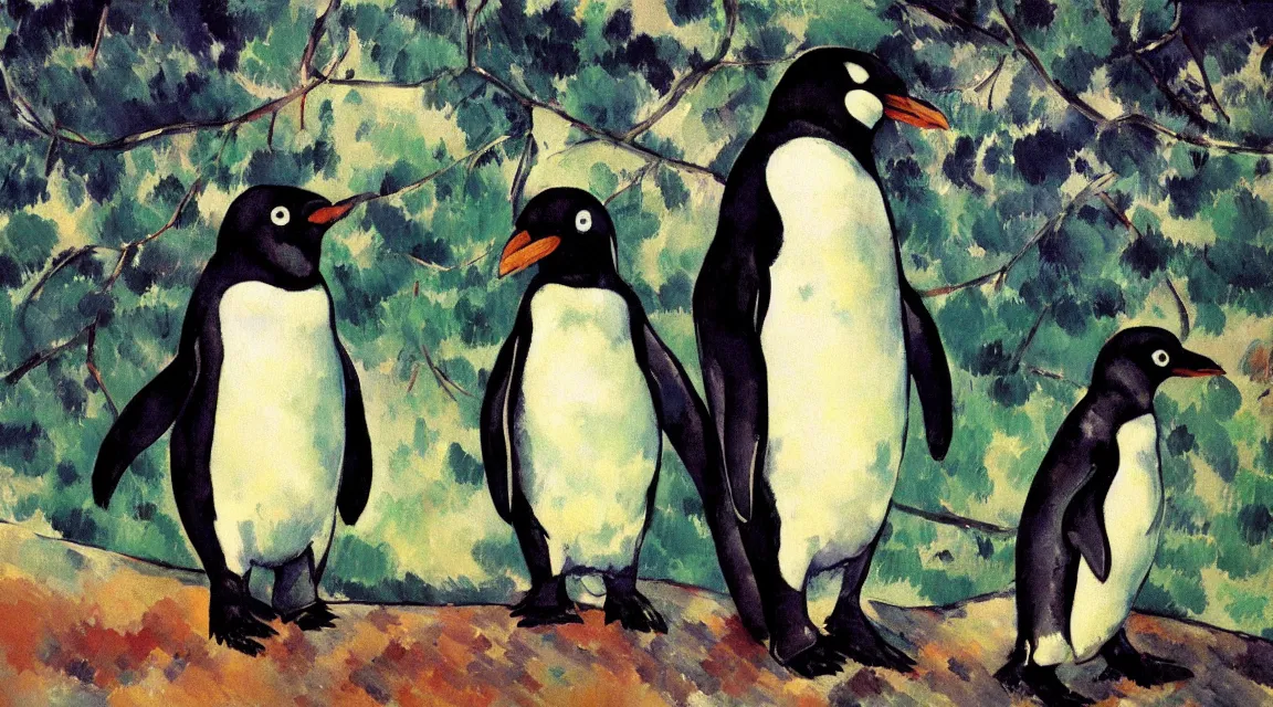 Image similar to Linux Tux penguin wallpaper painted by Cezanne