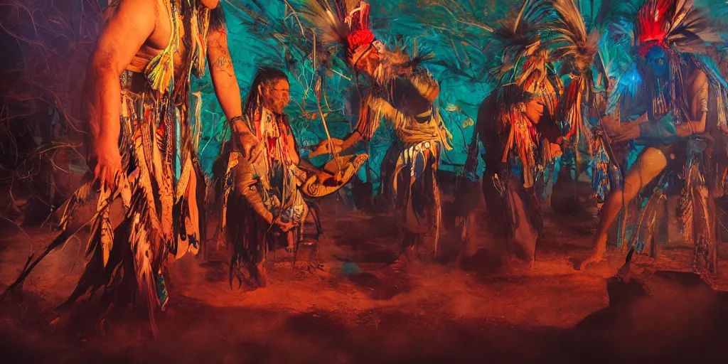 Image similar to of Native American shaman drumming by Liam Wong and Boris Vallejo