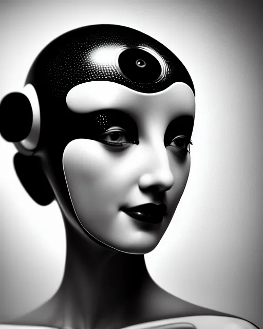 Prompt: black and white dreamy young beautiful female artificial intelligence, metropolis, cinematic, rim light, bokeh, photo - realistic, elegant, high detail, 8 k, masterpiece, photo taken in 1 9 3 0, inspired by cecil beaton