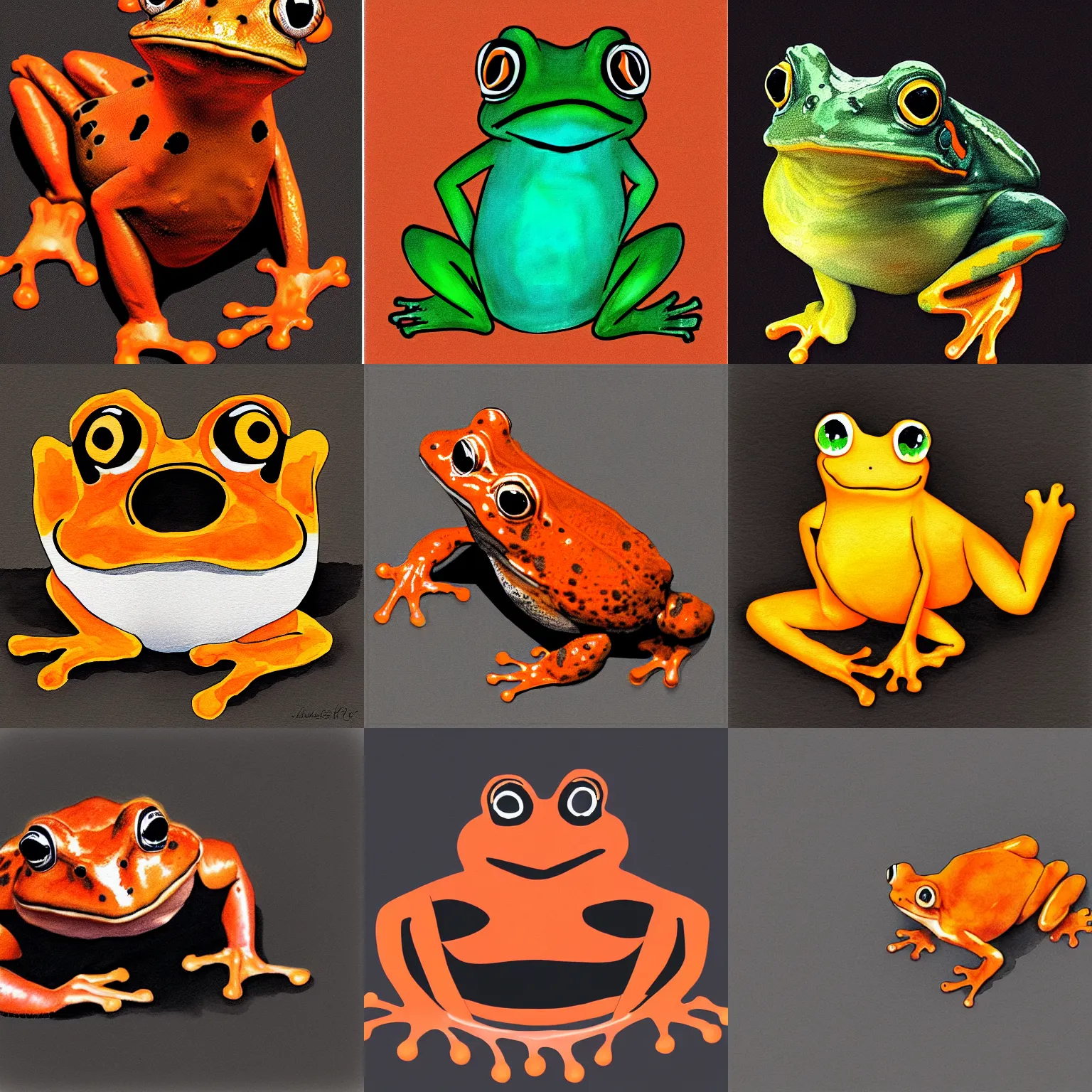 Prompt: orange frog, black background, digital watercolor