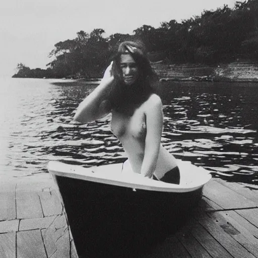Image similar to “very old photo of mermaid next to boat, black and white”
