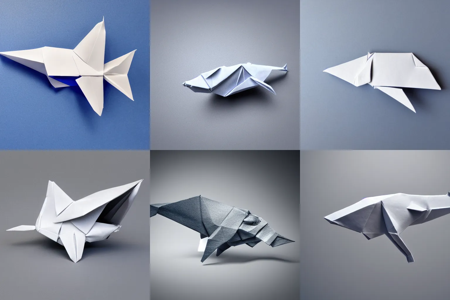 Prompt: origami humpback whale in white paper, 3 d render, ultra - detailed, on white background, studio shot