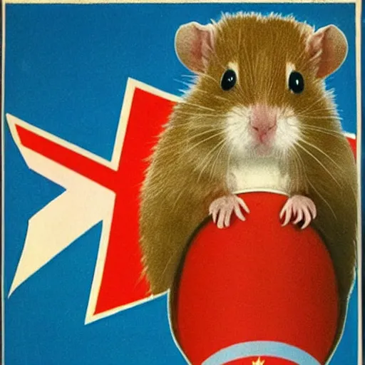 Prompt: yugoslav propaganda poster, a hamster, there is a yugoslav flag waving in the background.