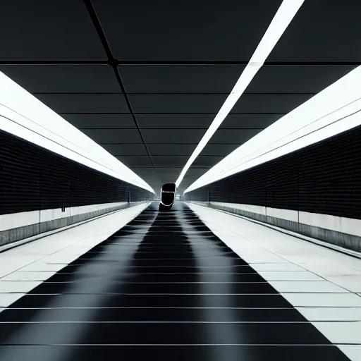 Image similar to Black military quadcopters swarm the wide hallways in a futuristic prison underground, brutalist liminal architecture, sigma 85mm f/1.4, 4k, unreal engine, concept art, trending on artstation, depth of field, high resolution, 4k, 8k, hd, full color