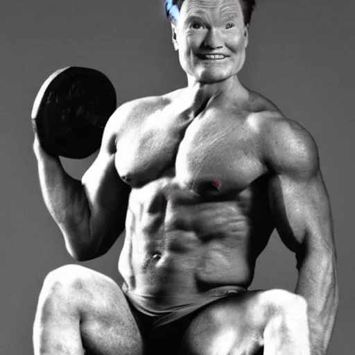 Prompt: Conan O\'Brien as a body builder