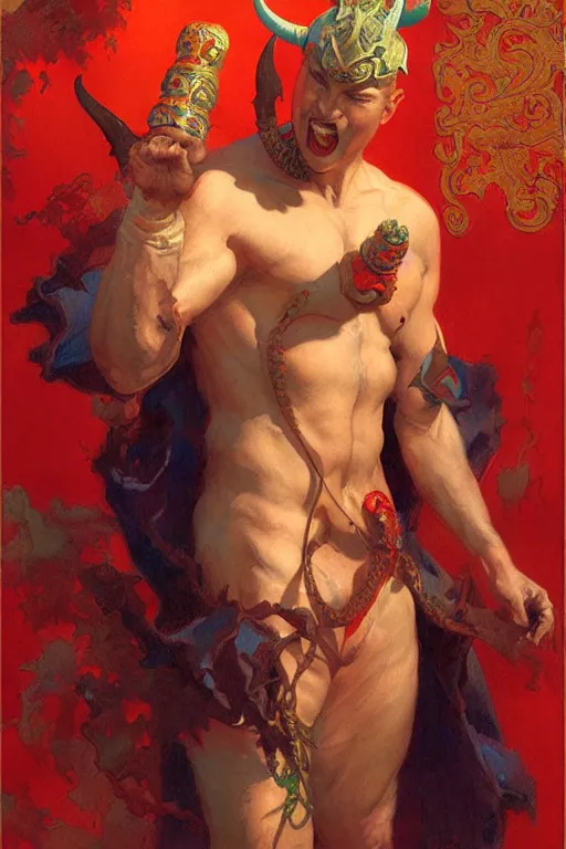 Prompt: devil, character design, ming dynasty, colorful, painting by gaston bussiere, craig mullins, j. c. leyendecker, tom of finland