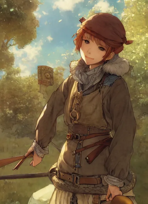 Image similar to character portrait of a blacksmith tomboy, hidari, color page, tankoban, 4K, tone mapping, Akihiko Yoshida.