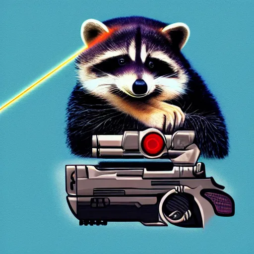 Prompt: logo of a racoon holding a laser gun, digital art , 4K