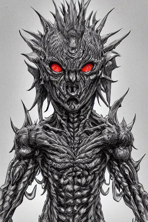 Image similar to pepper humanoid figure monster, symmetrical, highly detailed, digital art, sharp focus, trending on art station, kentaro miura manga art style