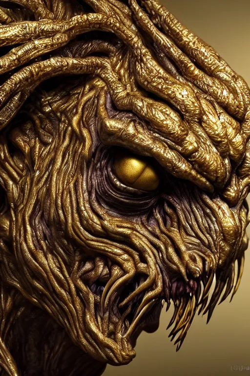 Image similar to photo taken of an epic intricate, ultra detailed, super realistic sculpture of a nightmarish creature created by weta workshop, zoomed in shots, photorealistic, sharp focus, white wall coloured workshop, f 0. 4, face centred, golden ratio, golden hour