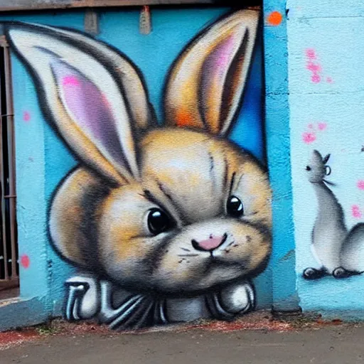 Prompt: cute bunny in street graffiti art