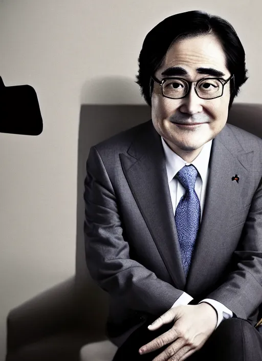 Prompt: nintendo ceo satoru iwata!!!!! as an old man with gray hair by jatenipat ketpradit and annie leibovitz and steve mccurry and richard avedon, award winning photo, portrait, emotional